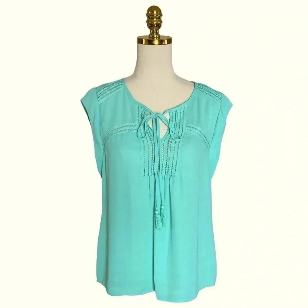 DANIEL RAINN | Women’s Tie-Up Neck Semi Sheer A-Line Sleeveless Top Size S